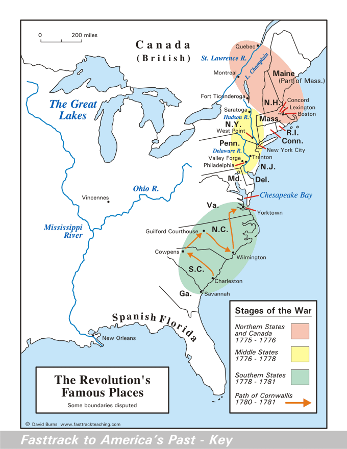 Map - The Revolution's Famous Places - American Revolution map